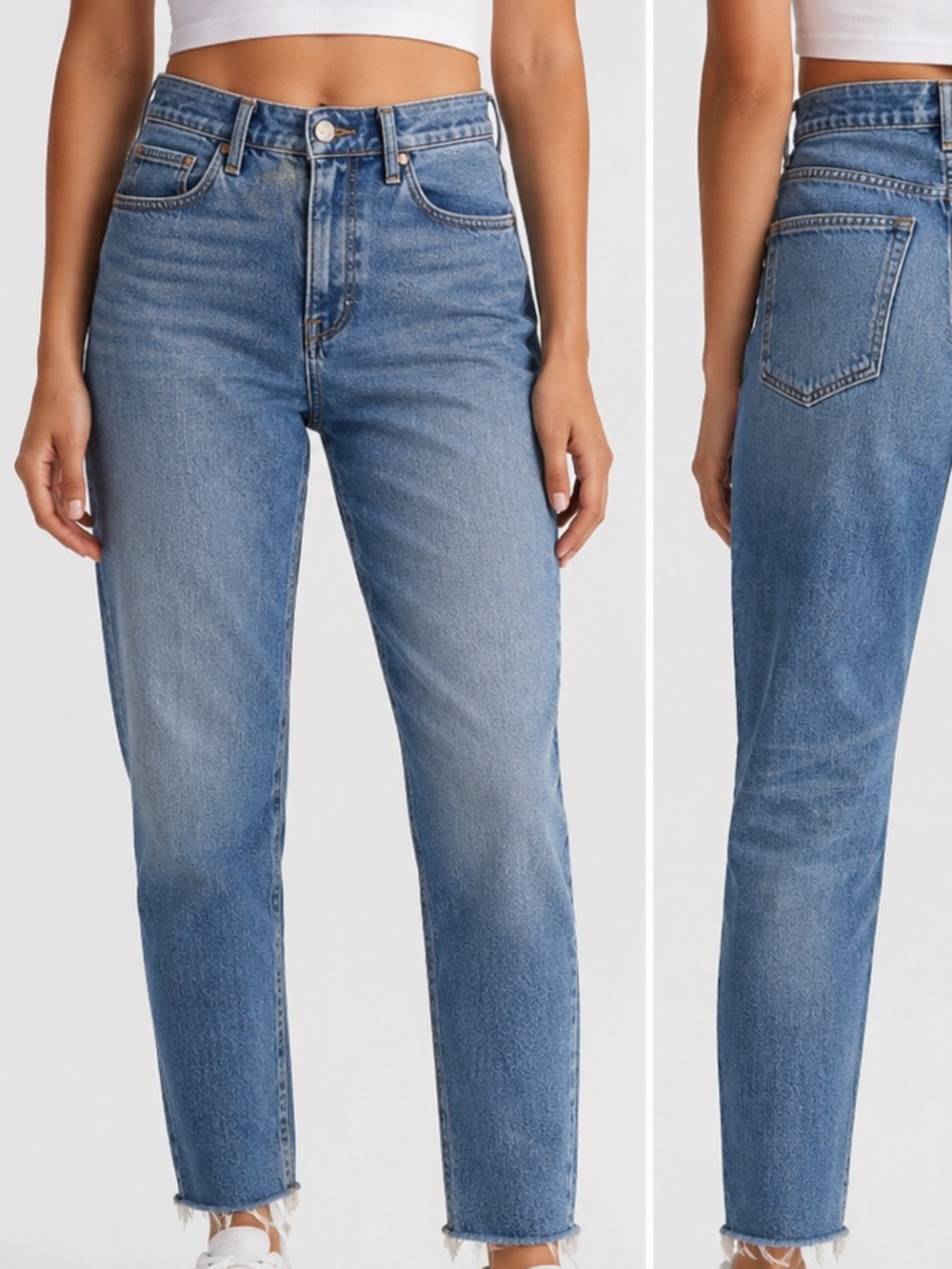 Good American Good Vintage Frayed Hem Jeans Size 28 Blue High Rise Straight Leg